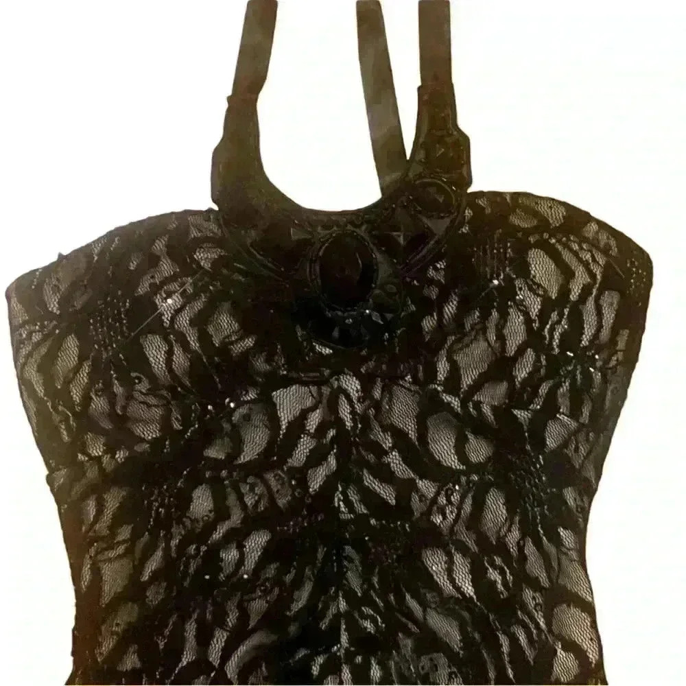 Jump Black Tan Embellished Ruffled Mini Dress - Picture 2 of 6